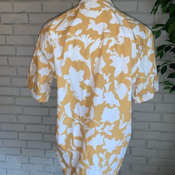 Zara Tropical Vacation Print Button Down Top Size Medium Yellow White - Picture 4 of 7